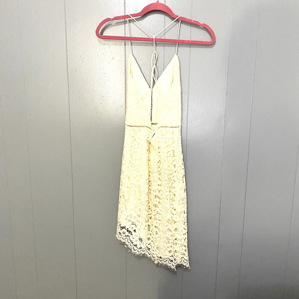NBD Revolve Cream Only Yours Lace Asymmetrical Strappy Back Mini Dress XS - Picture 5 of 9